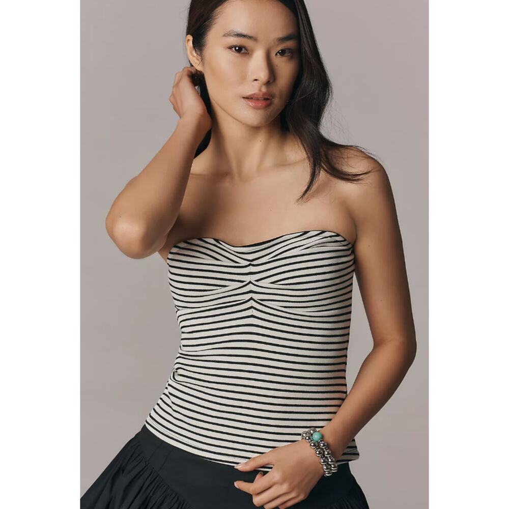 Anthropologie Maeve Ruched‎ Tube Top Black & White Striped Women's Size XL NWT